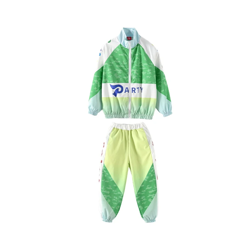 Teenager Grün Sport Anzug Baggy Hip Hop Kleidung Lange Ärmel Mantel Hosen Jungen Mädchen Herbst Winter Street Dance Kostüme BL17370