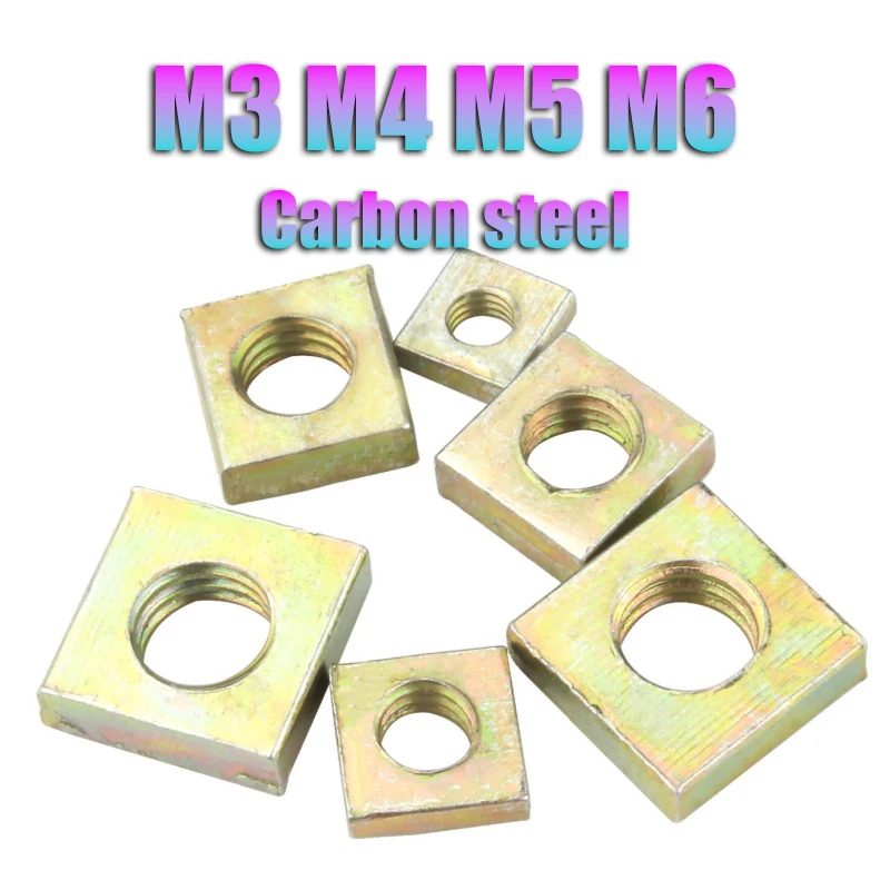

M3 M4 M5 M6 Color Zinc Plated Square Nuts Without Bevel Block Square Quadrangle Galvanized Pressed Nuts DIN562 20~100pcs