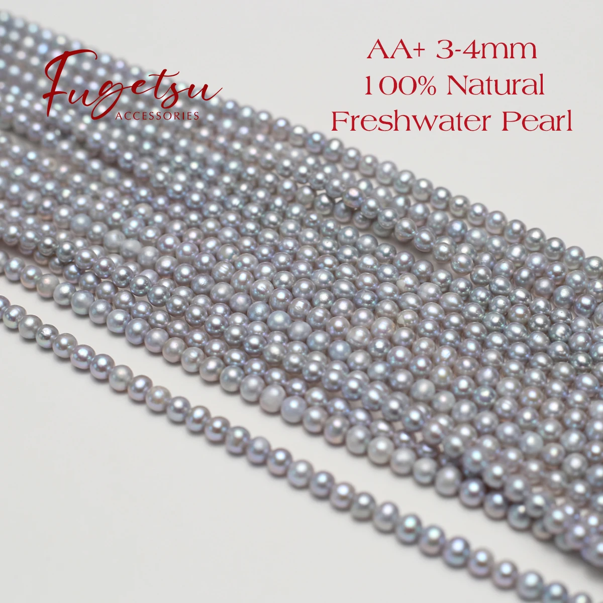 

3-4mm AA+ Natural Freshwater Pearl Near Round Gray Beads Shiny for DIY Women Men Necklace Bracelets Jewelry Making Accessories