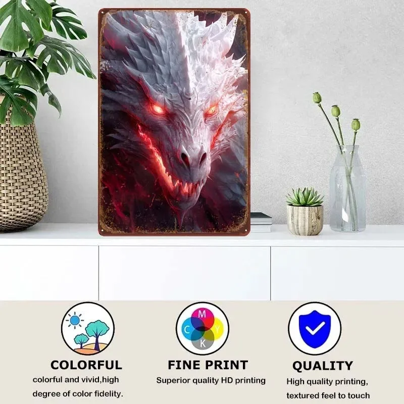 Mystical White Dragon Vintage Custom Metal Signs Home Decoration Accessories Wall Art Mural Gamer Room Decoration Poster Decor