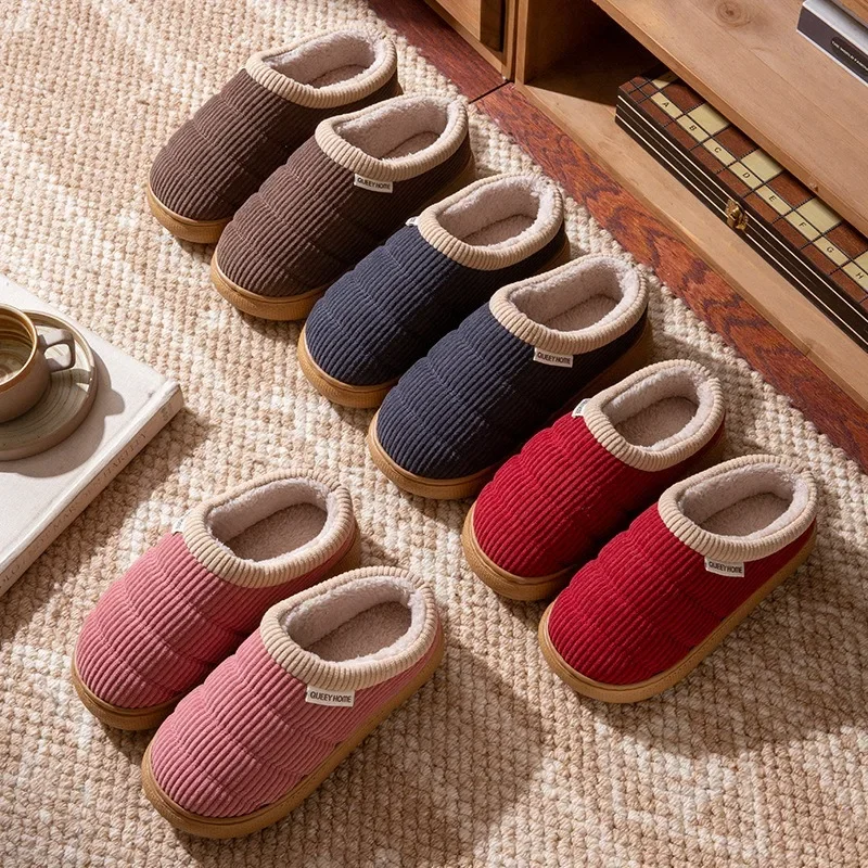 Winter New Indoor House Cotton Shoes for Man Fashion Thick Sole Warm Plush Comfy Slippers Outdoor Non Slip Man Women's Slippers