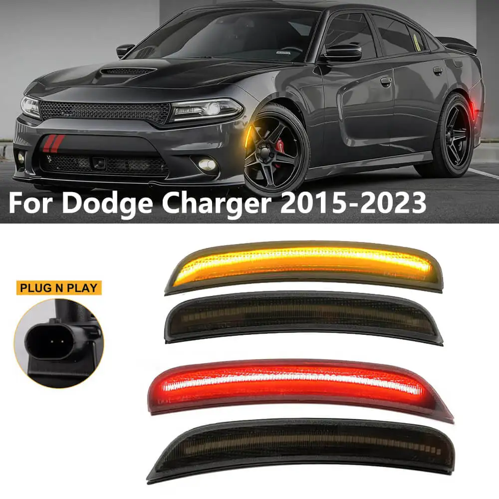 4pcs Car Front Rear Bumper Sidemarker Indicator Lamps For Dodge Charger 2015-2023 Fender Side Marker Light Amber /Red /White LED
