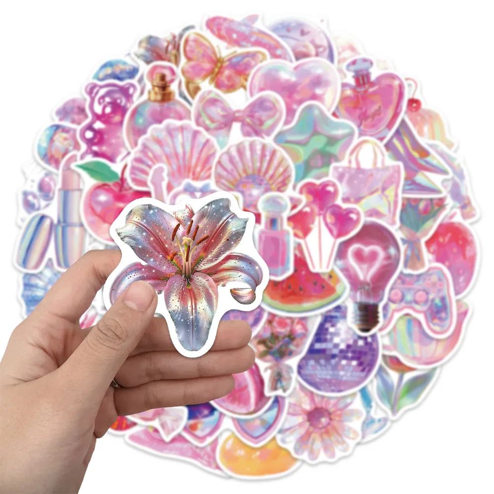 50PCS Pink Laser Small Fun Graffiti Stickers DIY Phone Cases, Postcards, Luggage, Laptop Speaker Stickers