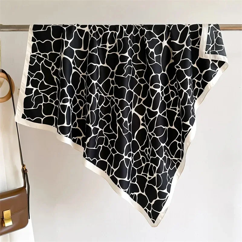 90*90cm Korean Popular Silk Scarf Women Shawls Fashion Bandannas Print Sunscreen Kerchief Luxury Square Scarves Ribbon Hairband