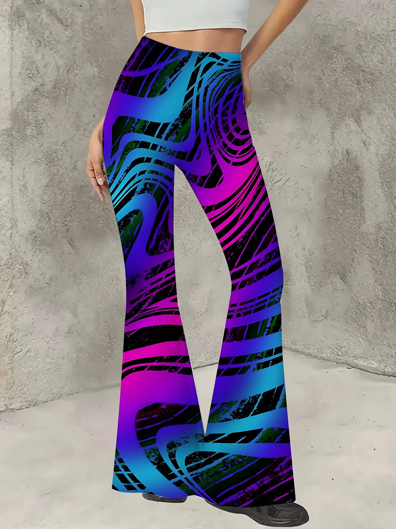 

Women's Boho Printed Flare Pants Vintage Knit High Waist Wide Leg Trousers