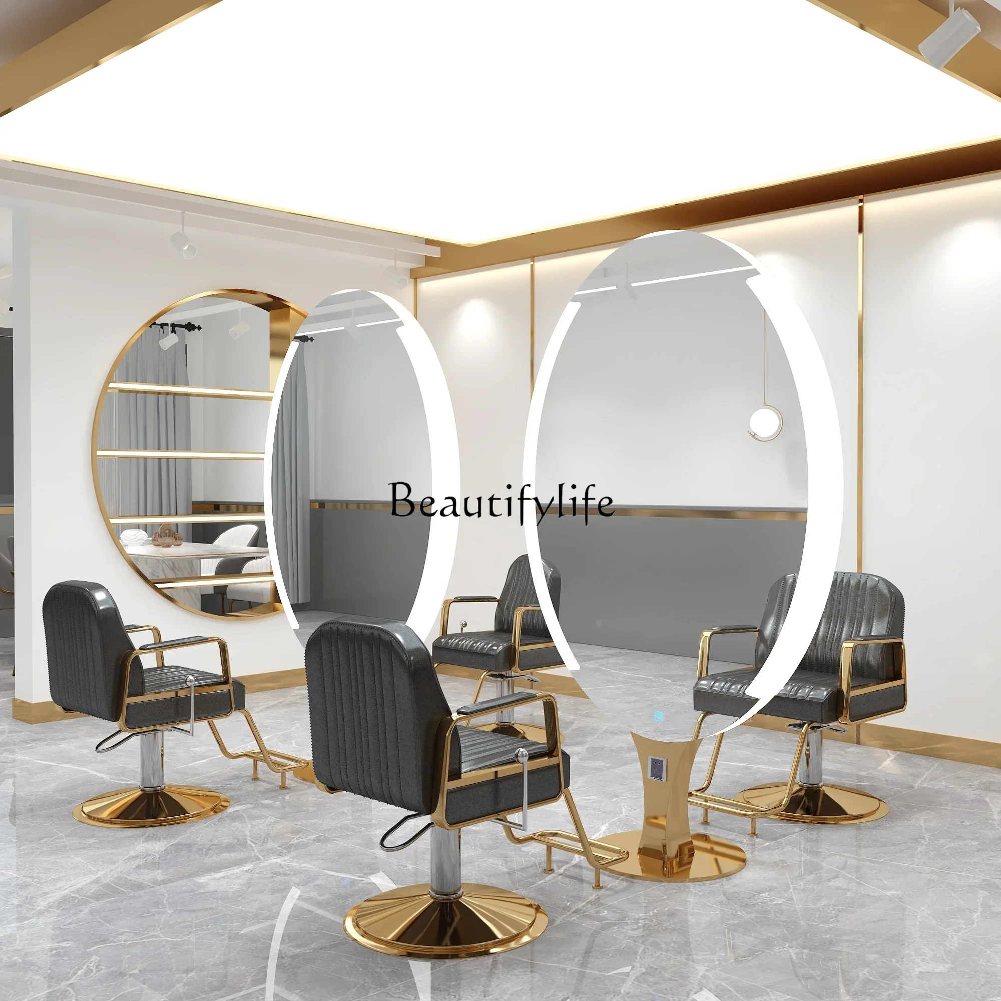 

FG17Trendy Oval Salon Dressing Table Hair Salon Special Order Double Mirror Floor