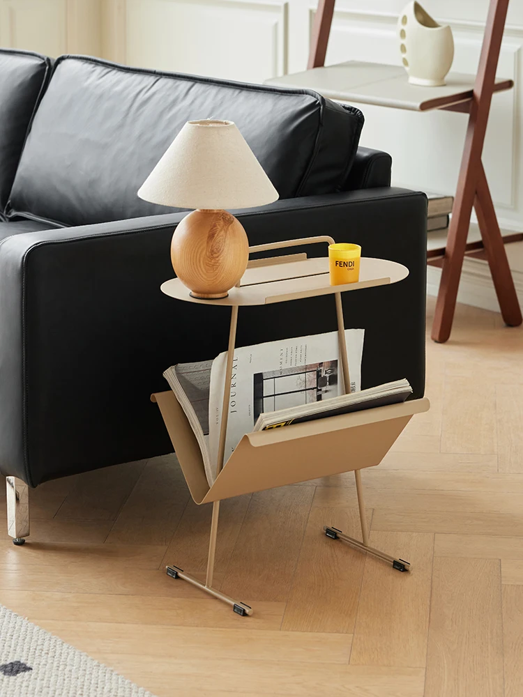 Designer Sofa Side Table Metal Storage Magazine Rack Small Apartment Mini Simple Corner Table with Iron Storage Rack image 4