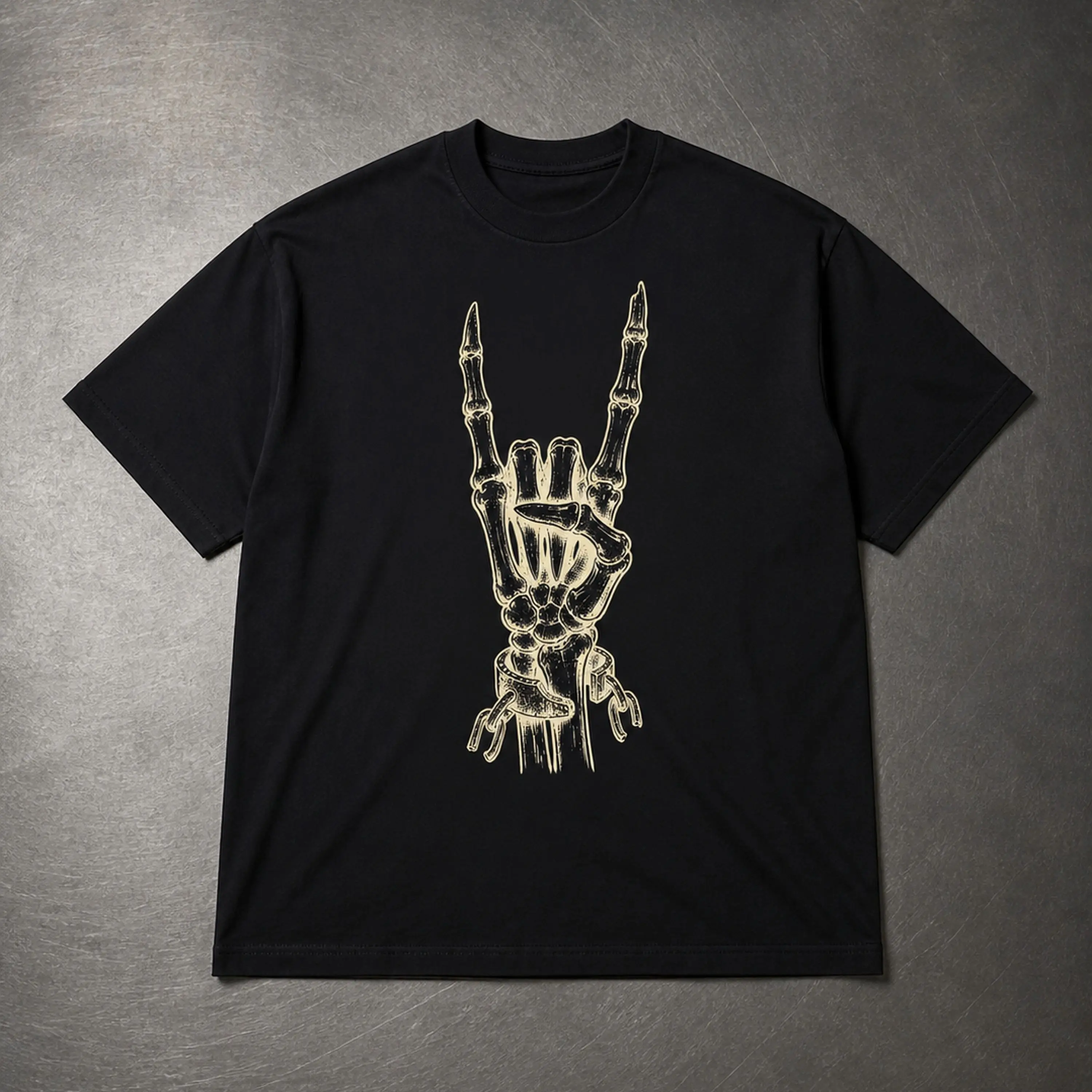BONE SIGNAL Vintage Skeletal Gesture Oversized Heavyweight T-Shirt