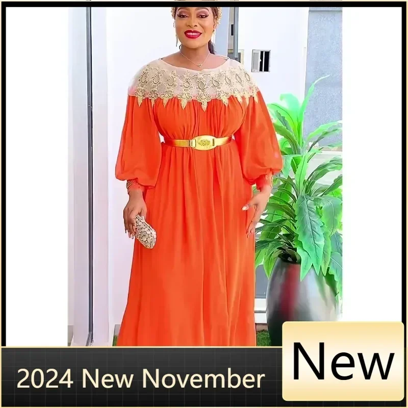 

Plus Size African Party Dresses for Women 2025 New Long Sleeve Evening Gown Elegant Turkey Muslim Chiffon Maxi Dress Robe