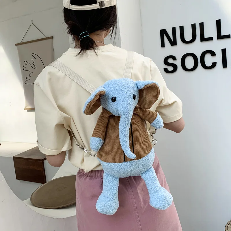 Kawaii Cute Rabbit Bunny Elephant Shoulder Backpack Crossbody Bag Coin Purse Messenge Bags Plush Toys Girls Girlfriend Kids Gift