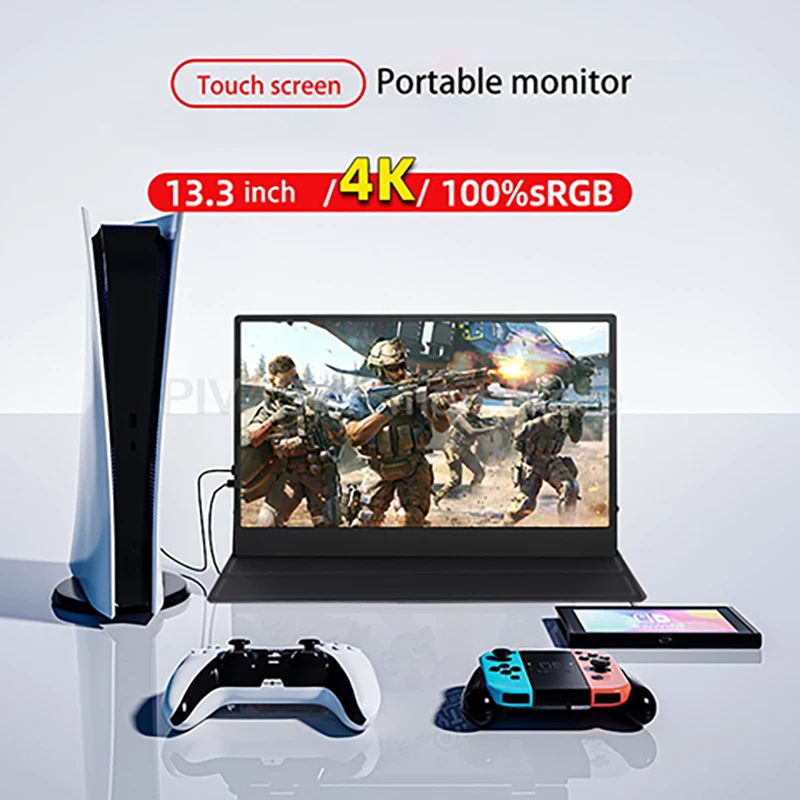

13,3-дюймовый сенсорный экран 4K Портативный монитор PS5 Расширительный экран мобильного телефона Внешний ПК Вторичный дисплей 100% sRGB 400nit