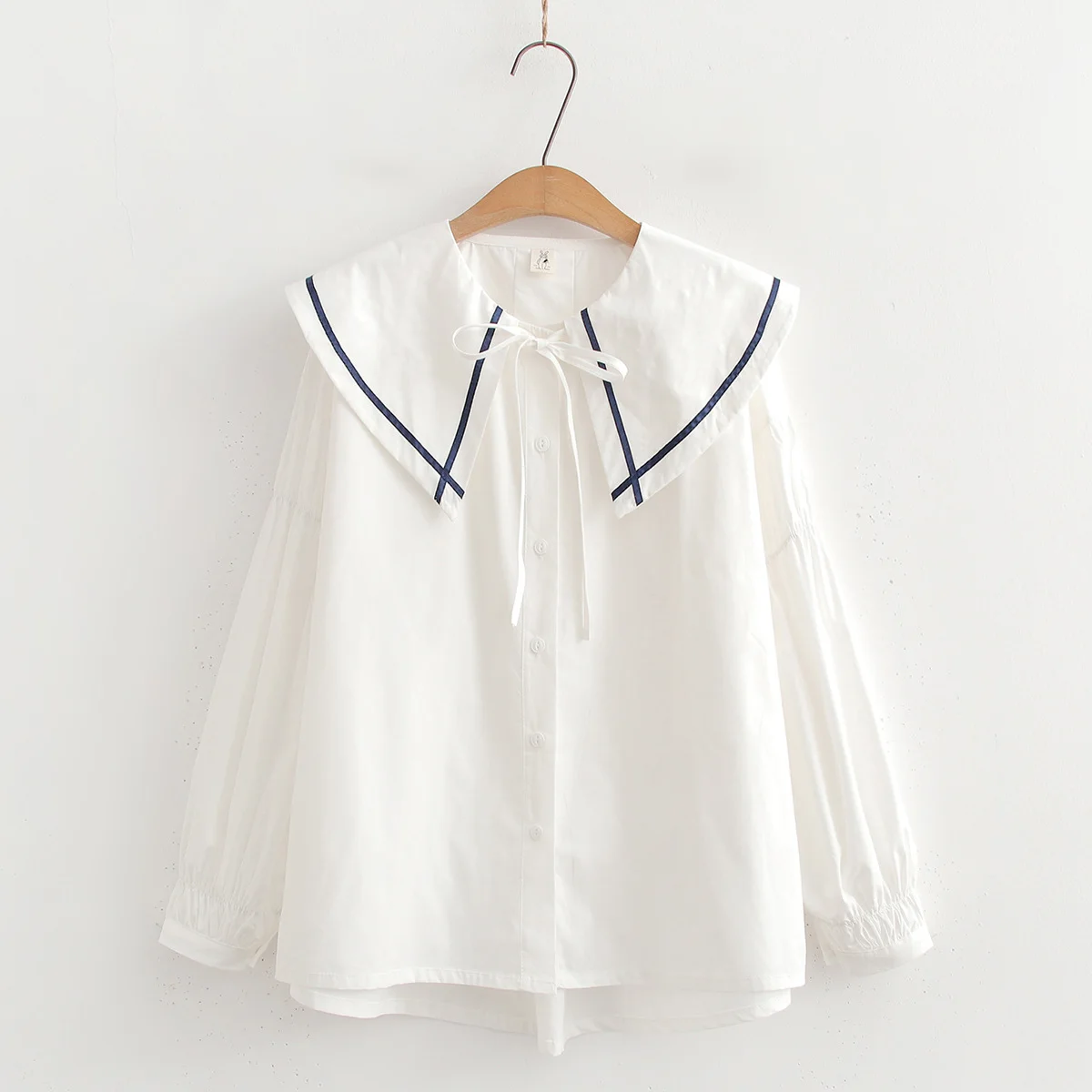 Preppy Style Sailor Collar White Blouses Mori Girls Japan Style Kawaii Loose Blue White Navy Blouse JK School Uniform Tops