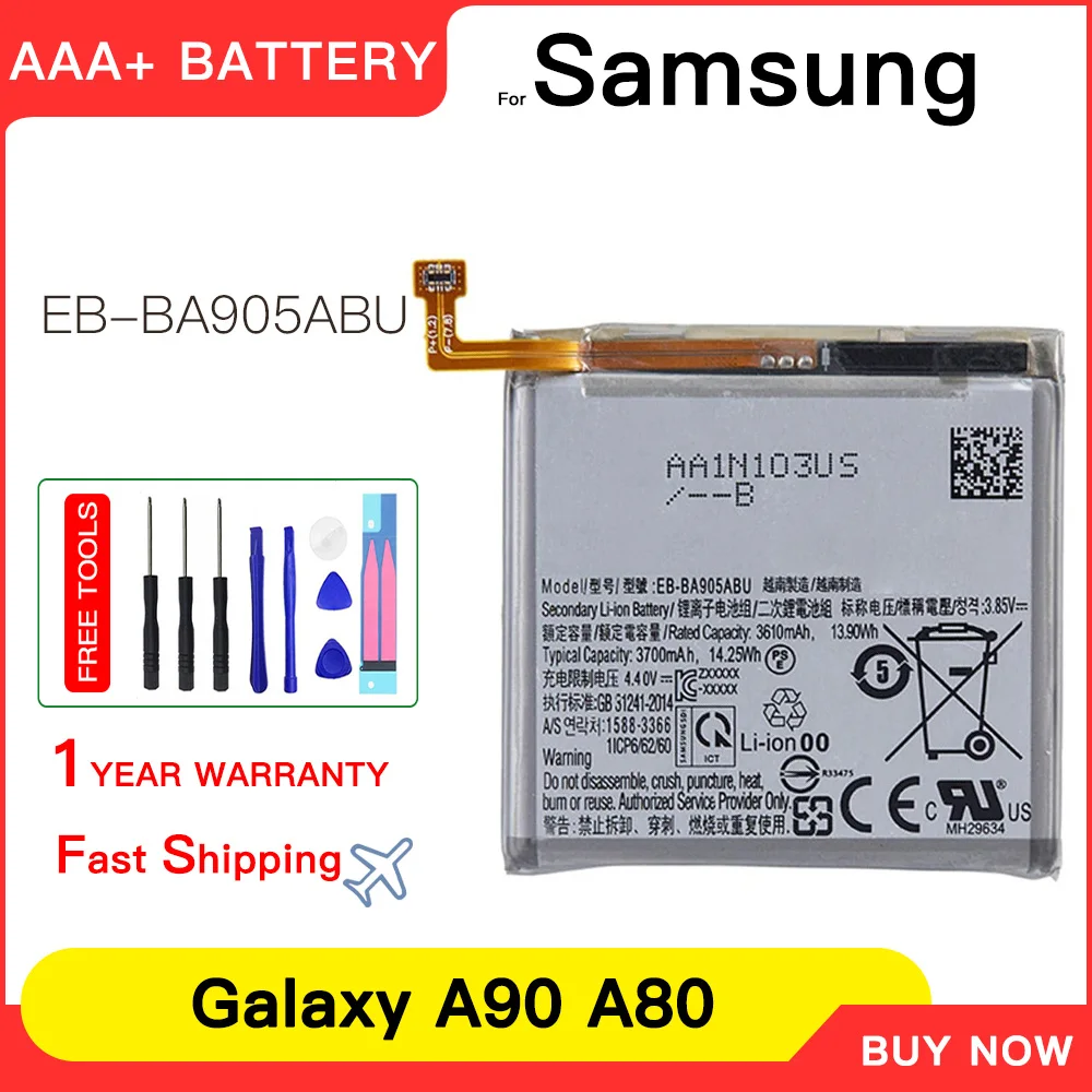 Genuine EB-BA905ABU 3700mAh Battery For Samsung Galaxy A90 A80 A805N SM-A905F SM-A8050 SM-A805F SM-A805F/DS Batteria  +Tools