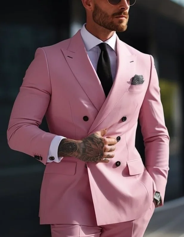 High Quality Brown Men Suits 2024 Double Breasted Bespoke Wedding Suit Peaked Lapel Formal Blazer Slim Fit 2 Piece Jacket Pants