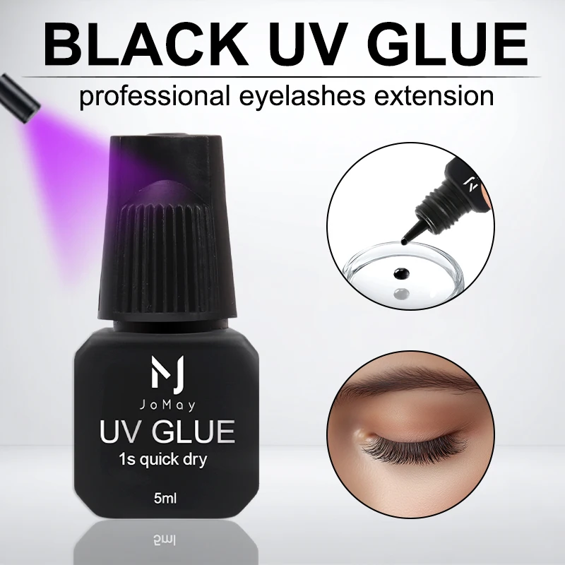 Colla UV nera per estensione ciglia professionale da 5 ml, tenuta extra forte, lunga durata, tempo di asciugatura rapida, adesivo premium, colla nera UV