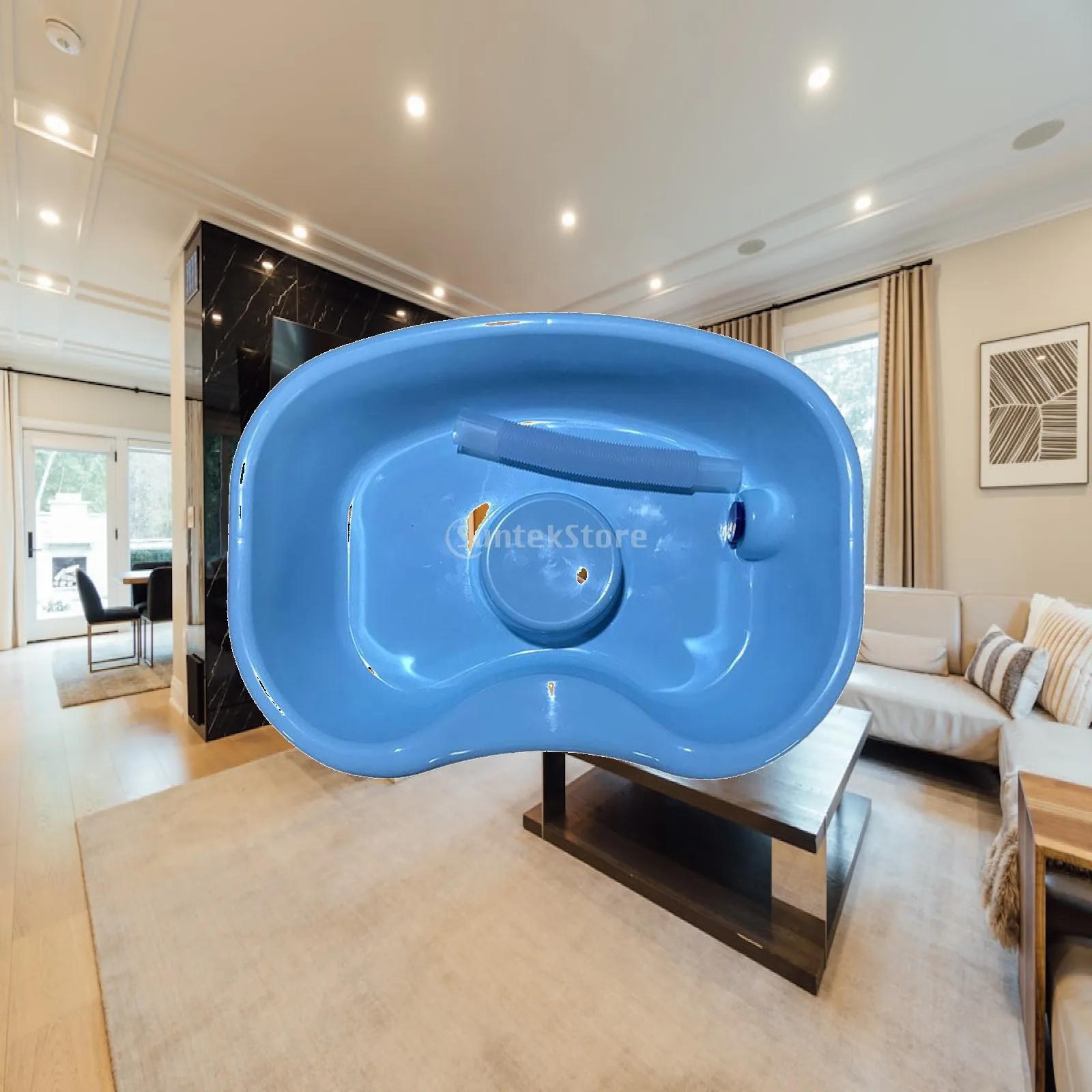 Shampoo Basin Plastic Hair Wash Tray Sink for Home Salon Portable Bowl with Built in Pillow Drain Hose Neck Support
