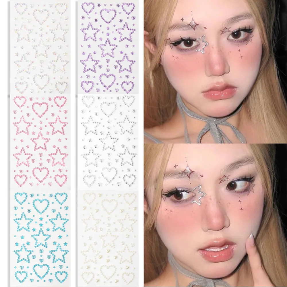 3D Face Jewels Body Brow Diamond Colorful Mix Size Star Love  Crystal Tattoo Girls Fairy Self Adhesive Facial Rhinestone Sticker