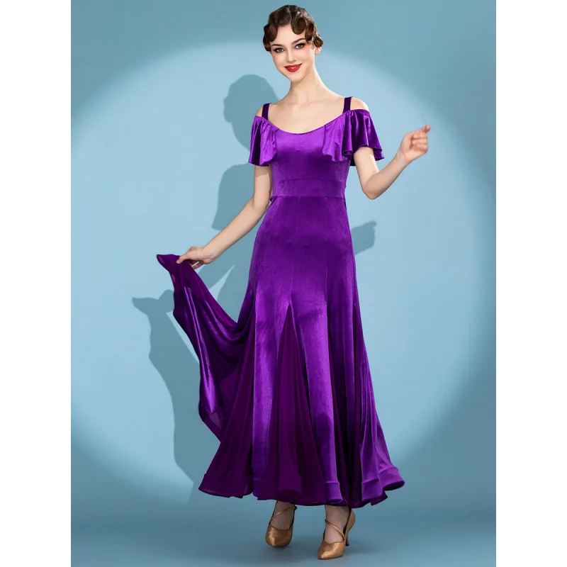 

Violet Velvet Ballroom Dance Dress Professional Standard Waltz Tango Practice Outfit for Women 2023 New Design