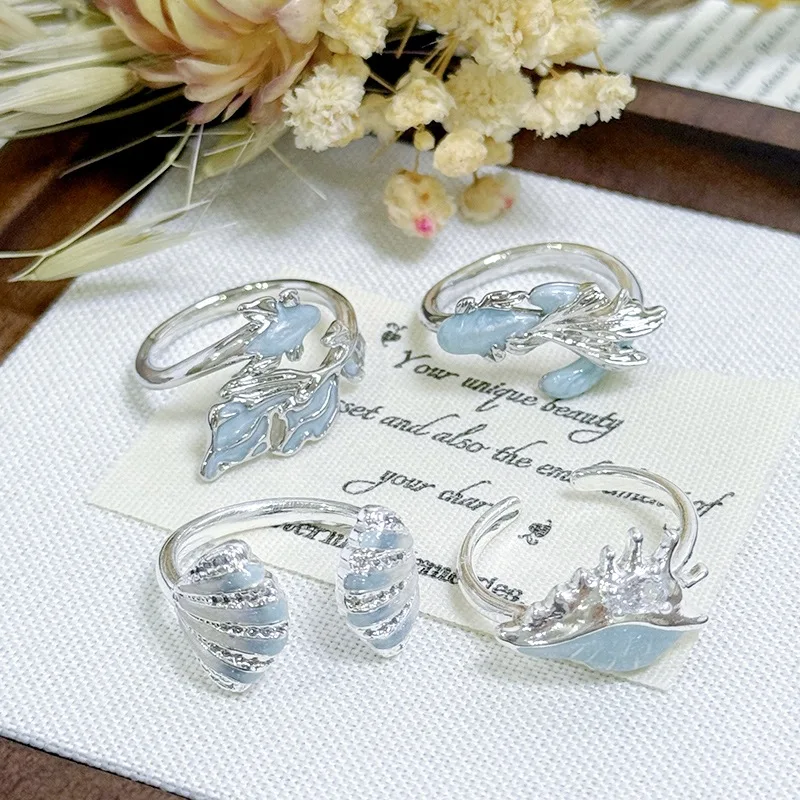 

2025 New Ocean Style Blue Cloisonné Enamel & Zircon Adjustable Women's Ring
