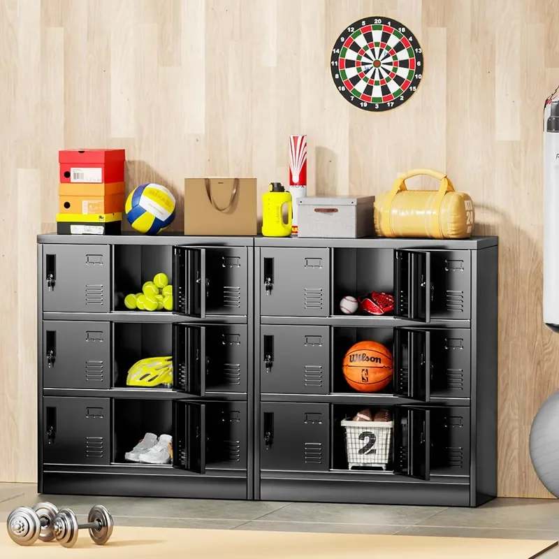 9 Door Metal Lockers for Employees Black Lockable Steel Locker with Lock and Card Slot for Office Gym School Home Garage