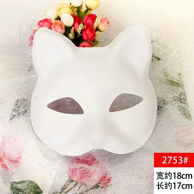 

Hand-Painted Japanese Style Fox Mask Costume Accessory Wind Chimes White Half-Cat Face Design Cosplay Prop For Children