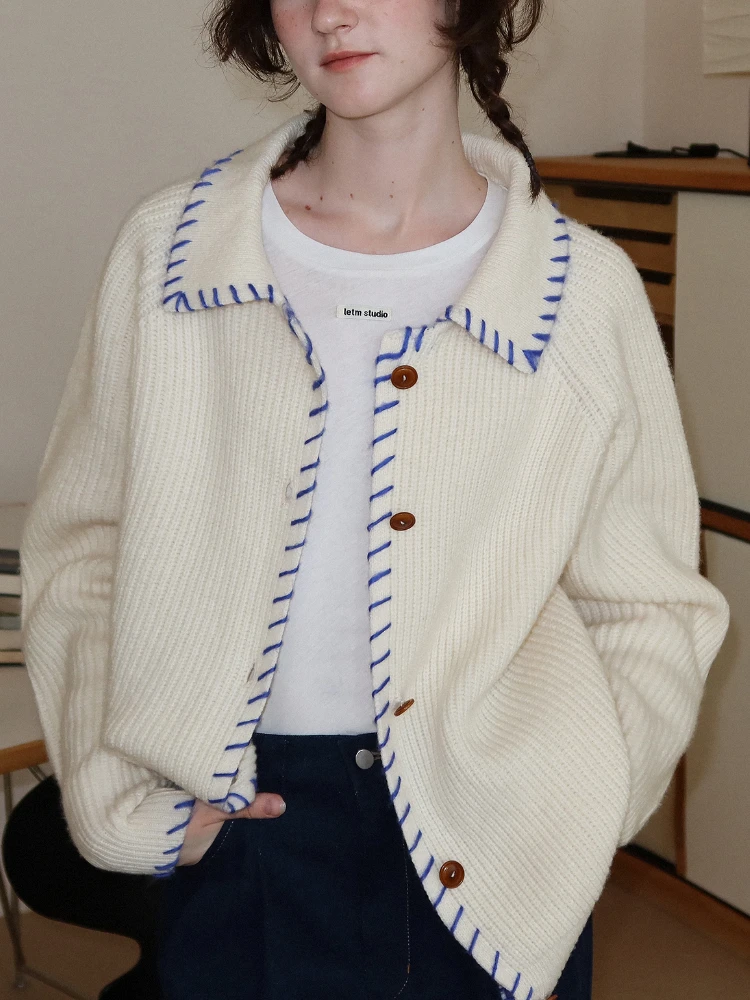 

Loose Knitted Cardigan Single Breasted Turn-down Collar Knitwear Outerwears Solid Color Sweater Fashion Winter Cardigan Women