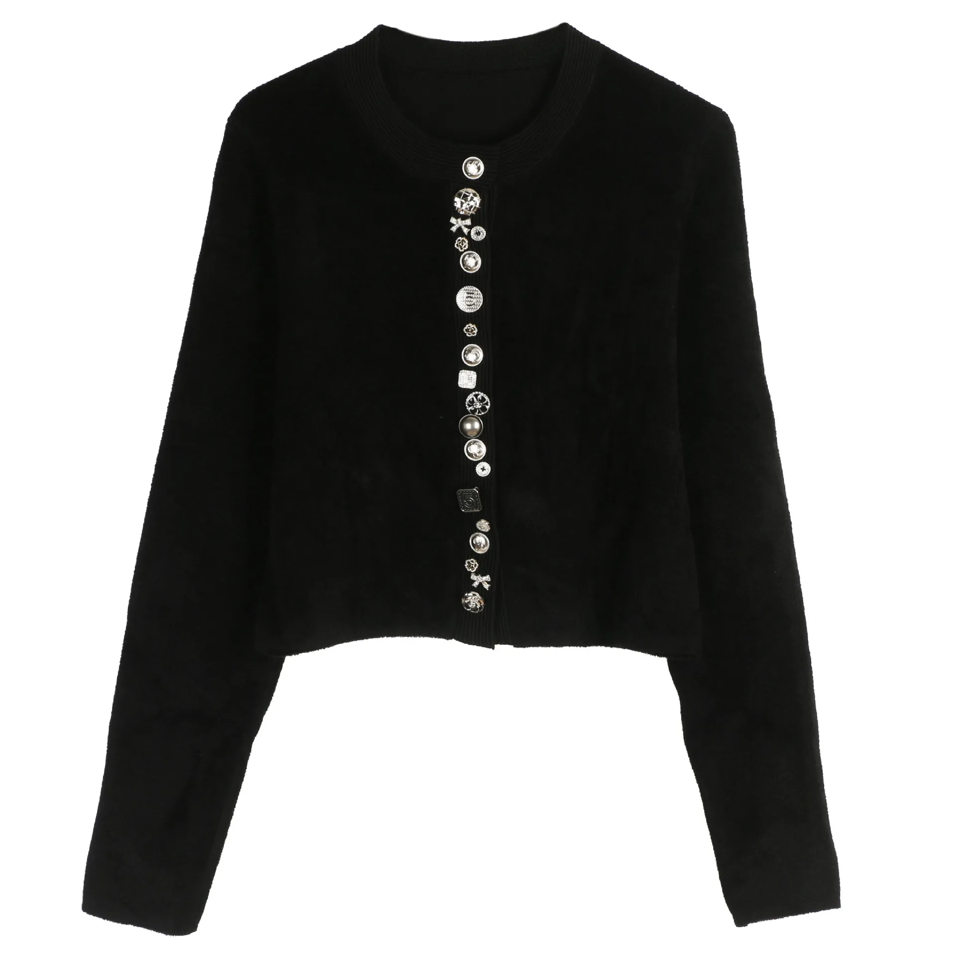 

2025 Jacket Women's Button Round Neck Slim Fit Autumn and Winter New French Socialite Short Knitted Cardigan