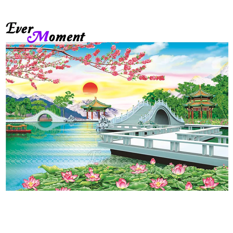 

Lotus Lake Bridge Tree Flower 5D DIY Ever Moment Diamond Painting Picture Of Rhinestone Diamond Embroidery Cross Stitch ASF1783