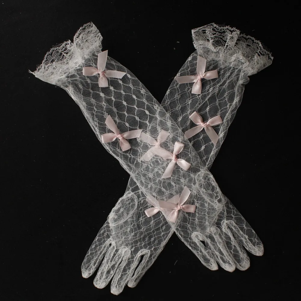 جديد Bowknot ثوب الزفاف القفازات شبكة التطريز قفازات الزفاف زي قفازات هدية