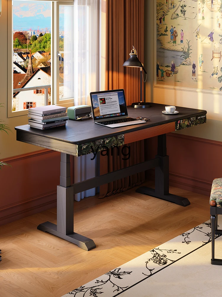 LH electric lifting table retro home solid wood desk antique computer learning