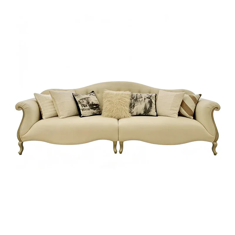 American light luxury solid wood fabric sofa modern cream style simple French living room sofa straight row buckle combination