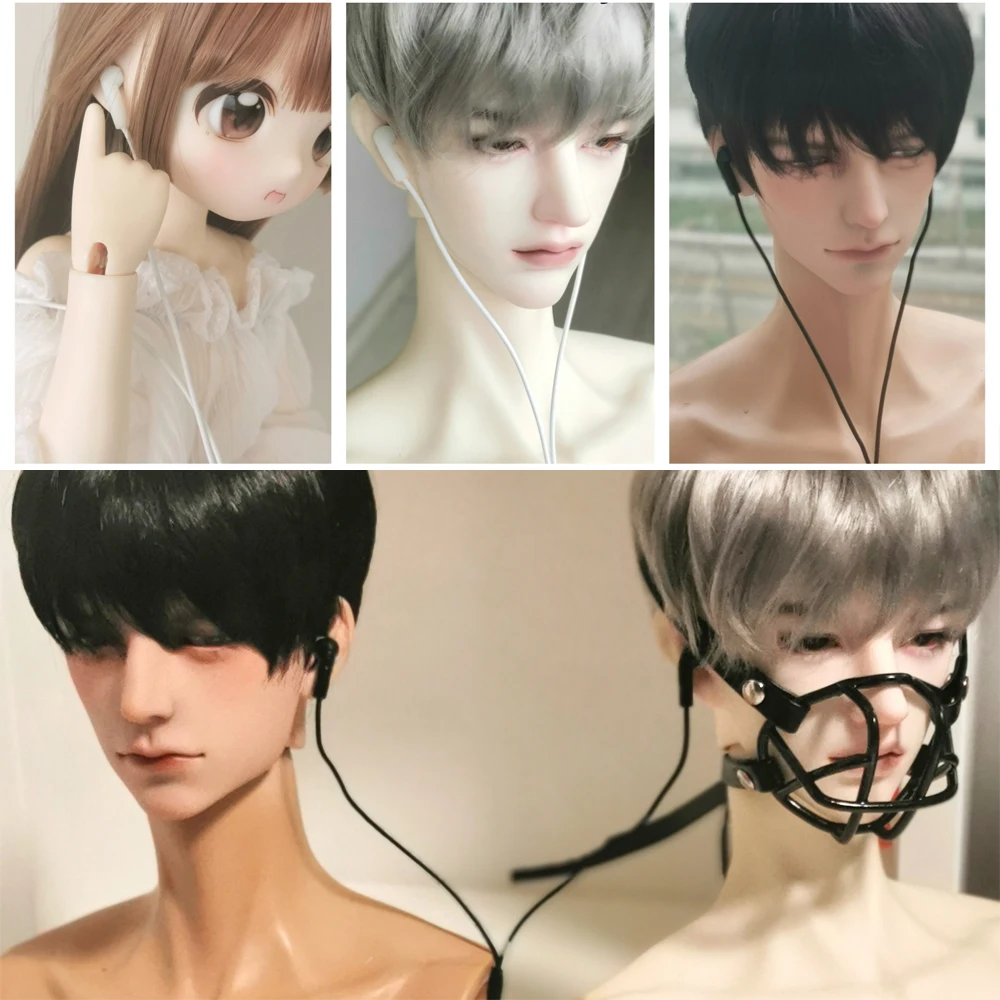 D09-P323 children handmade toy   1/4 1/3 uncle ID75 BJD Doll accessory white black Wired earphones 1pcs