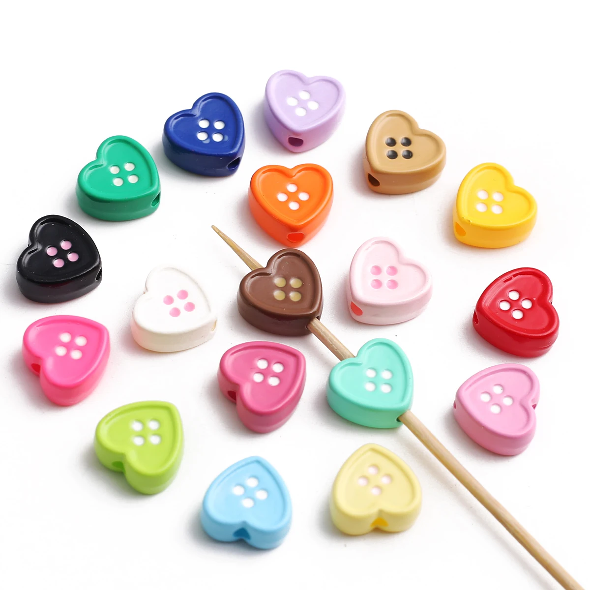 20pcs Colorful Classic Heart-Shaped Acrylic Button 11mm Beads & Bead Assortments With Through Holes, Ideal For DIY Crafting