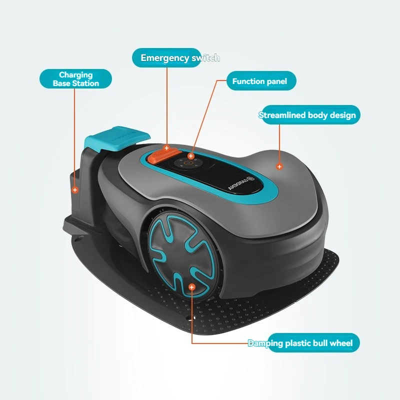 جزازة العشب الروبوتية الأوتوماتيكية مع نظام تحديد المواقع لـ 500m2 Garden App-Controlled Custom Route Smart Robot جزازة العشب الروبوتية باللونين الأزرق والأبيض