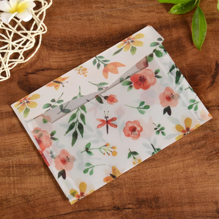 10pcs/lot Cute Flowers Sulfuric Acid Paper Translucent Envelope Message Card Letter Stationary 12.5*17.5cm