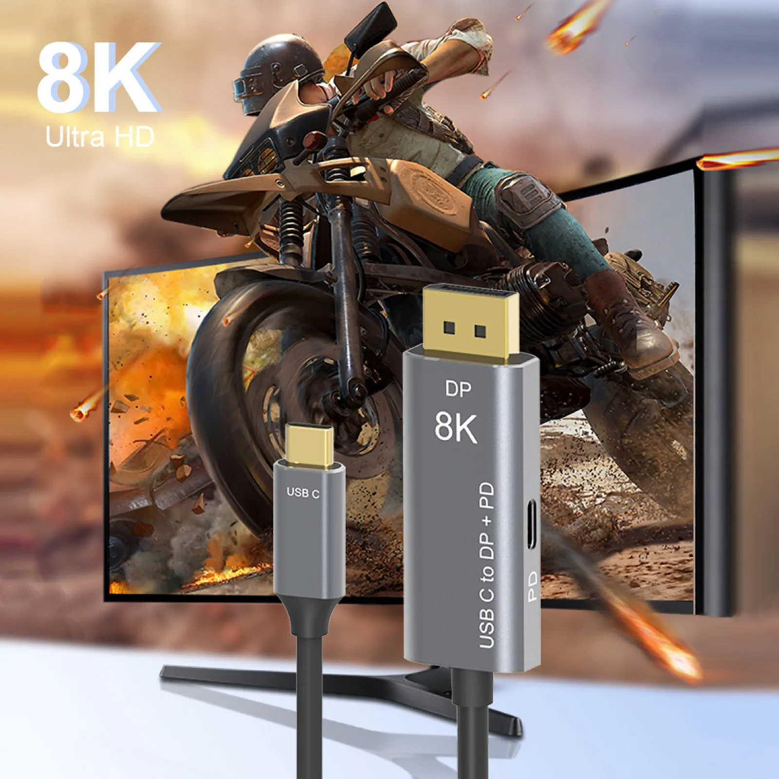 Type-C to DisplayPort 1.4 8K Cable With PD Charging 8K@60Hz 4K@144Hz USB-C to DP Bidirectional Conversion For Macbook Pro 2020