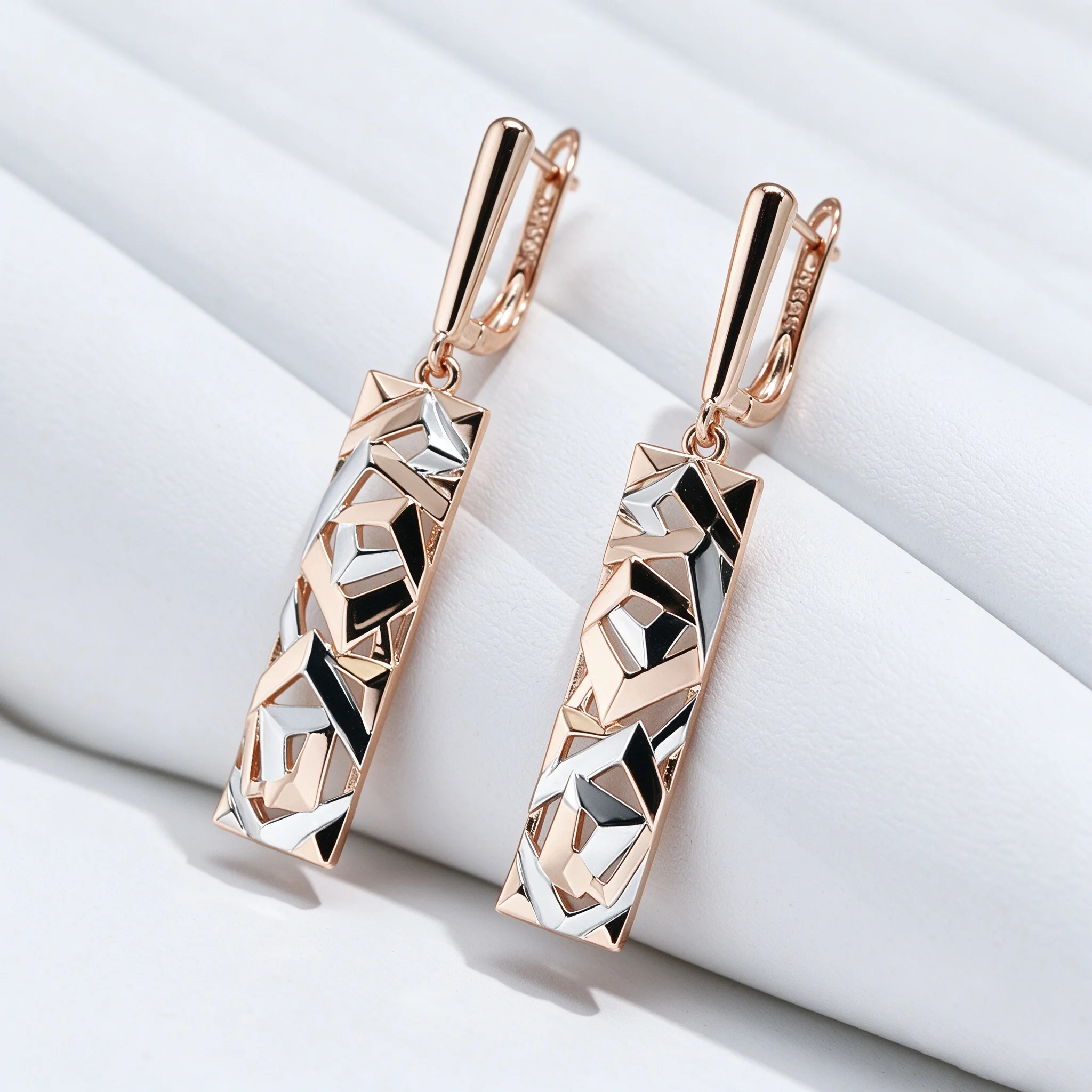 Wbmqda 585 Rose Gold Silver Mixed Color Long Drop Earrings And Necklace Pendan For Women Fashion Holiday Sets Jewelry