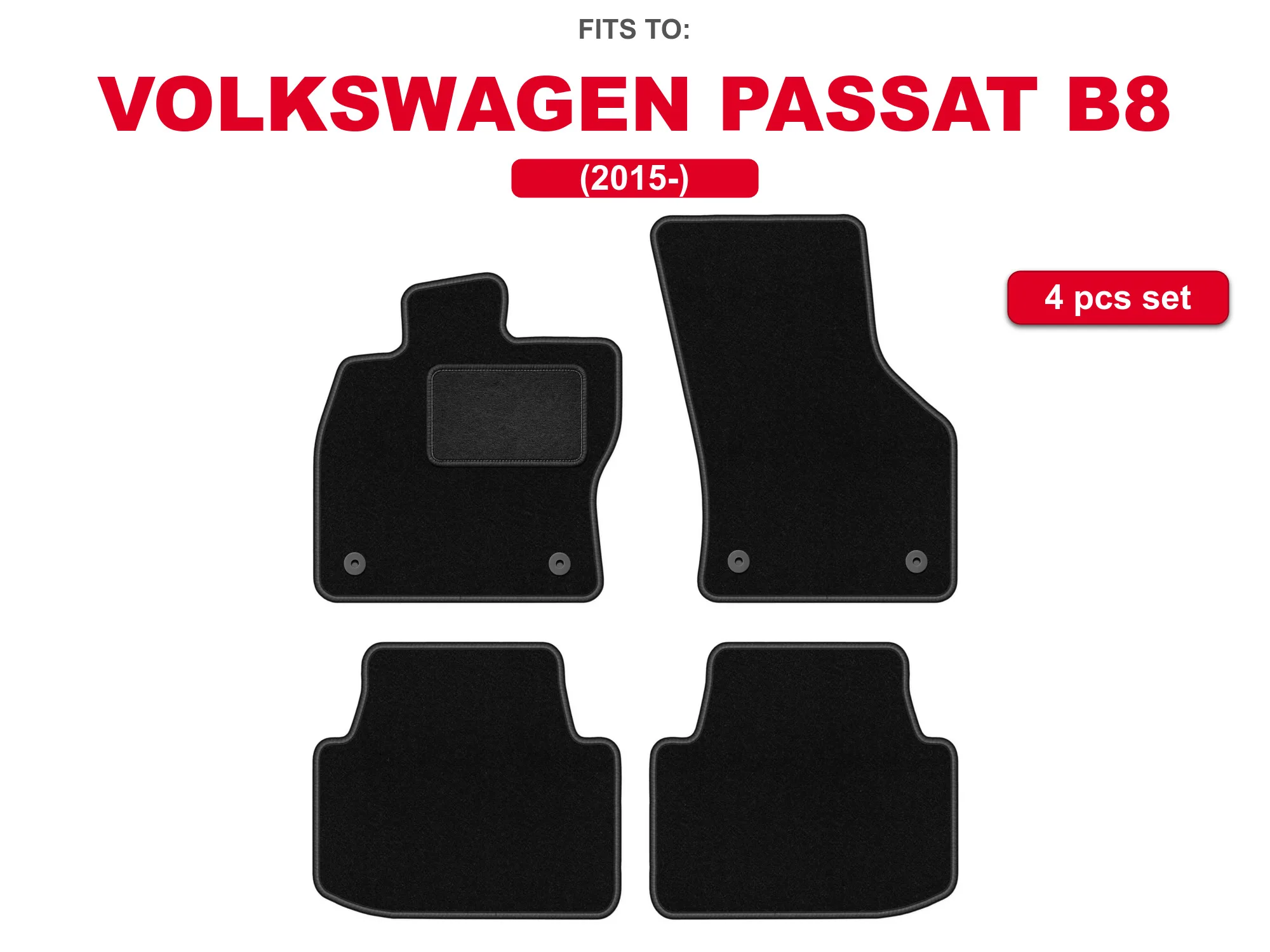 Auto velour matten voor: Volkswagen Passat B8 2015-zwarte auto bijpassende automattenset