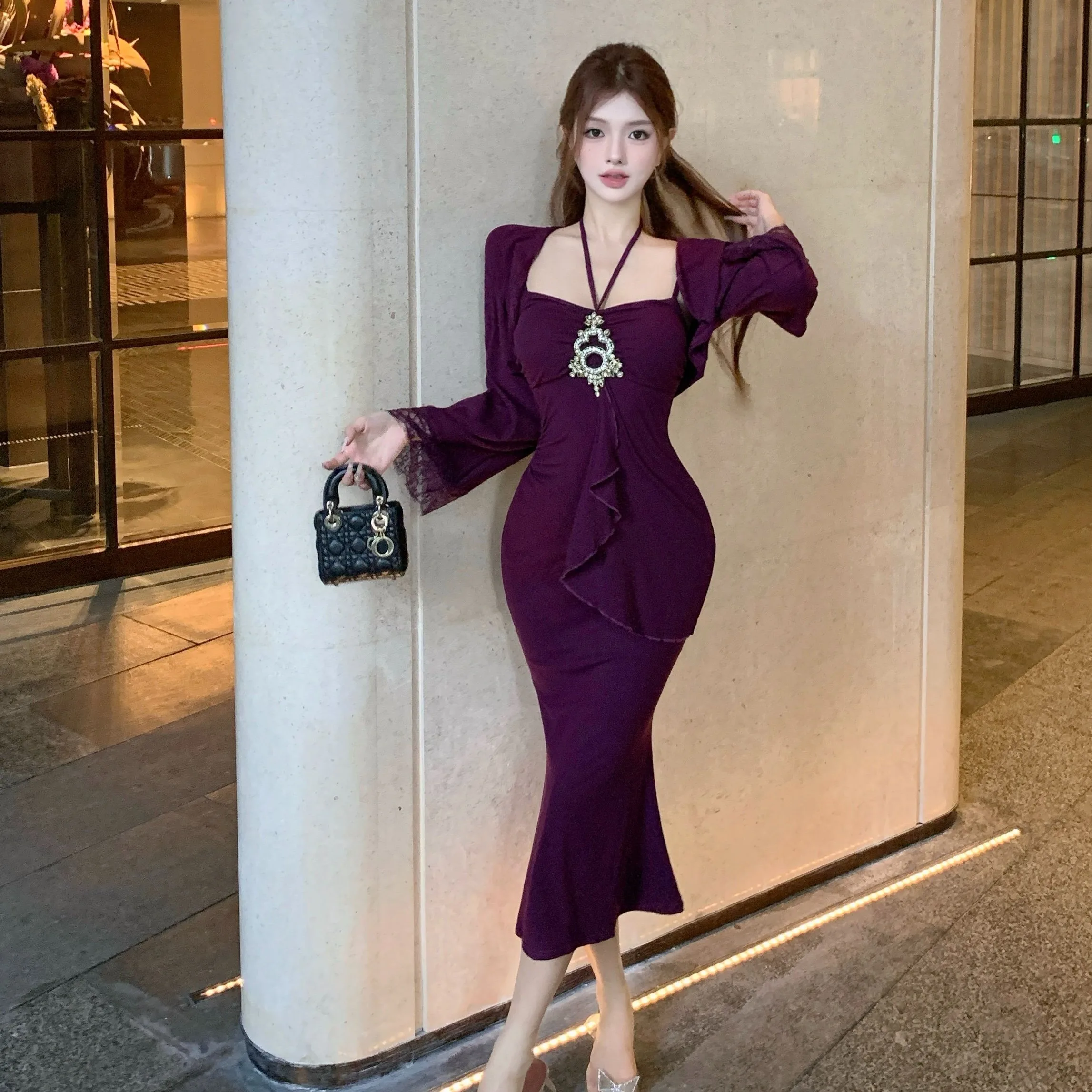 

Pure Desire, осенний высококачественный сенсорный висящий ремень Dr, длинный солнцезащитный кардиган с застежкой на талии, комплект из двух предметов для женщин