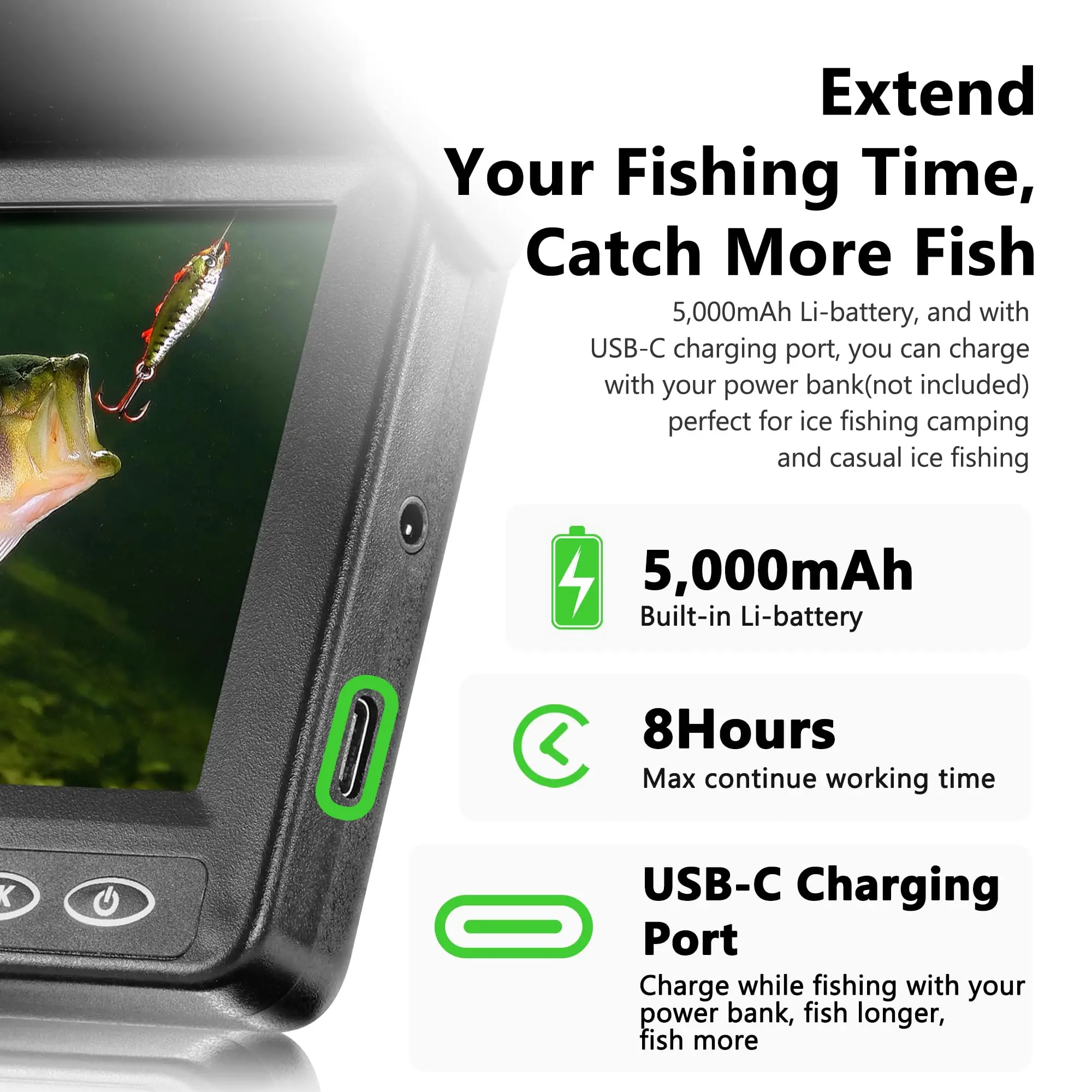 2024 Upgrade Underwater Fishing Camera-4.3'' 1000TVL Ice Fishing Camera Fish Finder Gift for Men,3-Grade IR,5000mAh Li-Battery