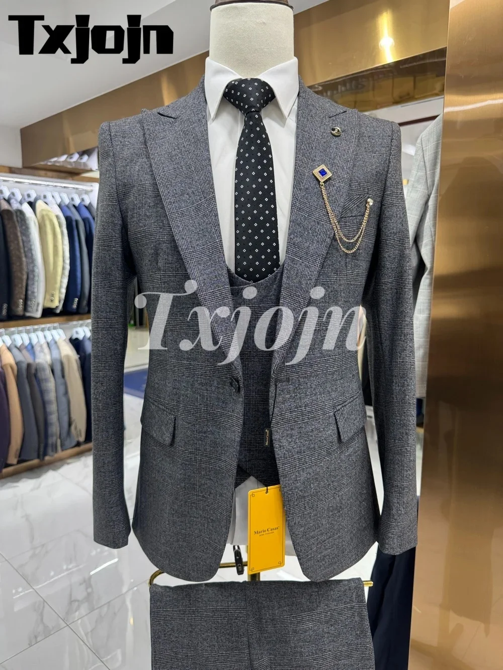 

Classic British Suit Set 3PCS 2025 Fashion Plaid Men Office Suit Handsome Single Button Groomsmen For Business Meeting Wedding