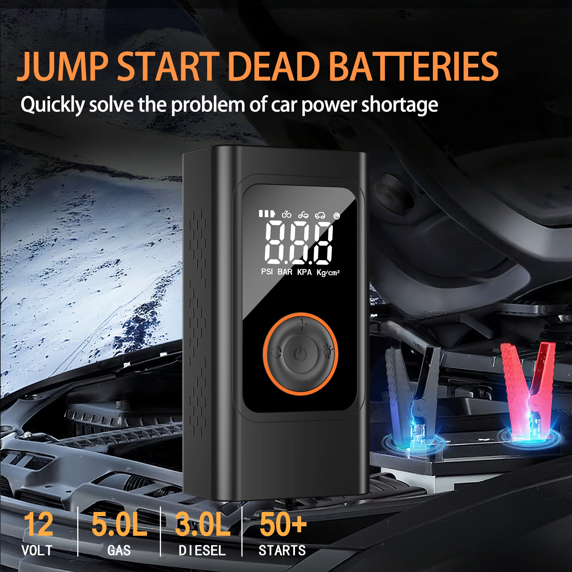 STSCELZ 6000A Peak 12V Car Jump Starter with 150PSI Tire Inflator, Portable Air Compressor and Battery Booster with LED Light and LCD Power Display for 5.0L Petrol and 3.0L Diesel Engines