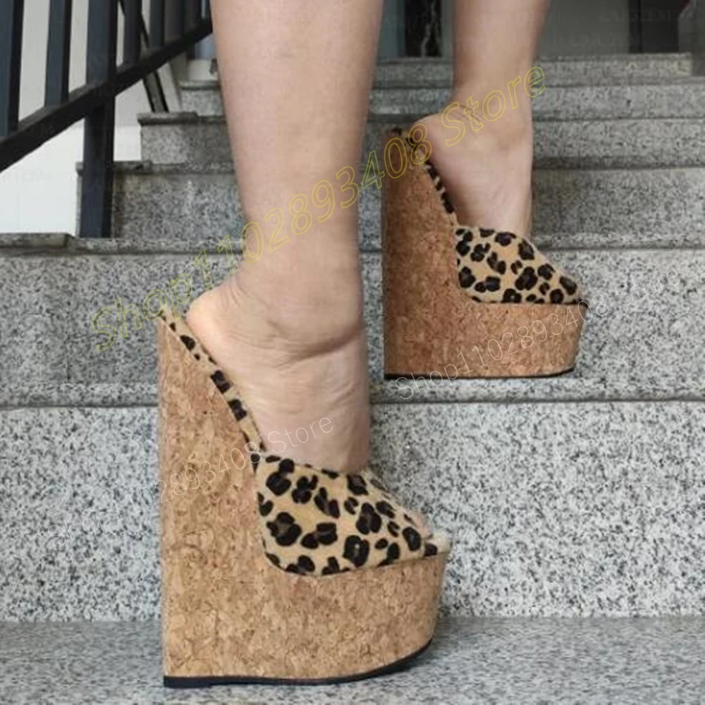 Leopard Pattern Peep Toe Platform Slippers Concise Wedges High Heel Fashion Sexy Women Shoes 2024 Summer Zapatos Para Mujere