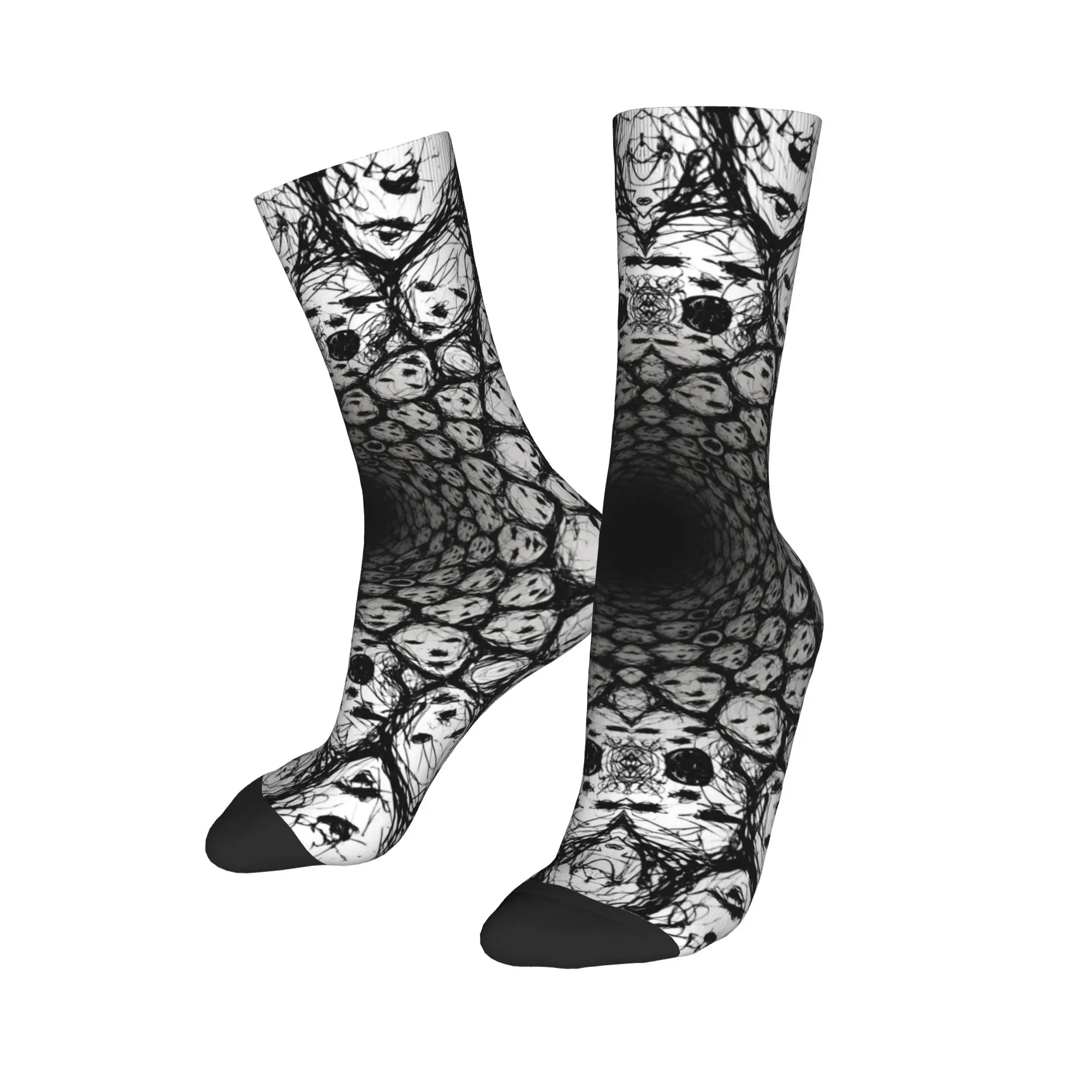 Couple Socks Black and White Skull Kaleidoscope  Stockings Autumn Casual Breathable Socks Graphic Anti Bacterial Socks