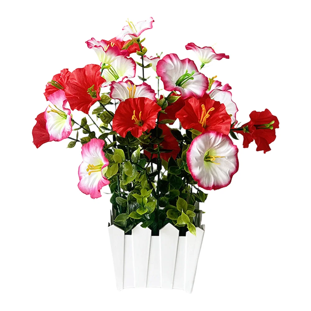 Artificial Morning Glory Potted Plant 25cm Fake Flower Pot Silk Plastic Home Garden Wedding Party Tabletop Decoration Ornament