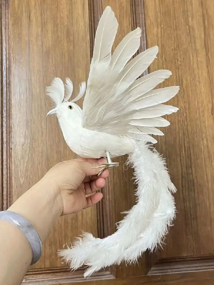 cute simulation white bird model foam and feather long tail bird gift about 35cm