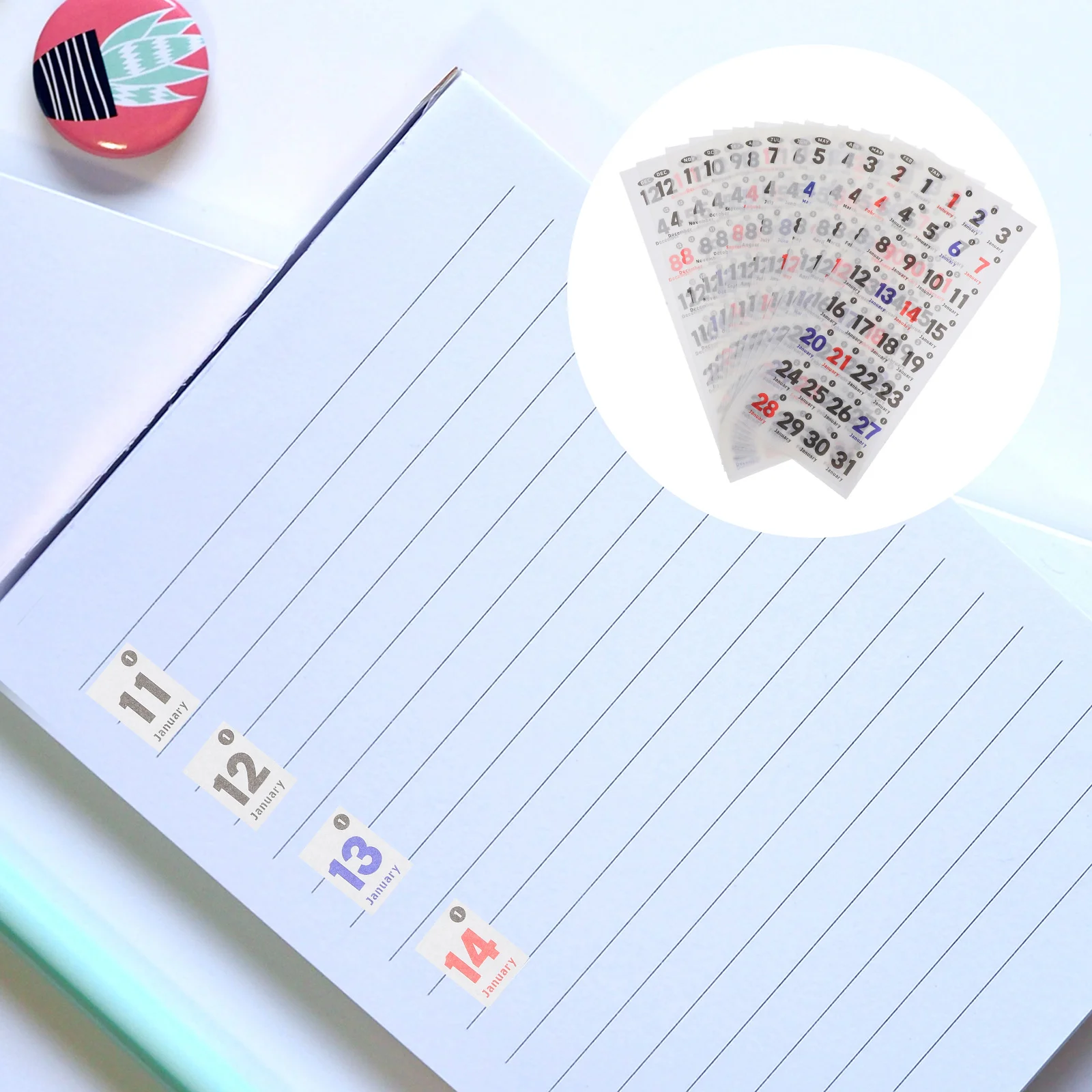 Jaar Ronde Datum Stickers Data Planner Etiketten voor Kalender Notebook Nummer Werkplanners Japans Papier Verijdelde Stippen