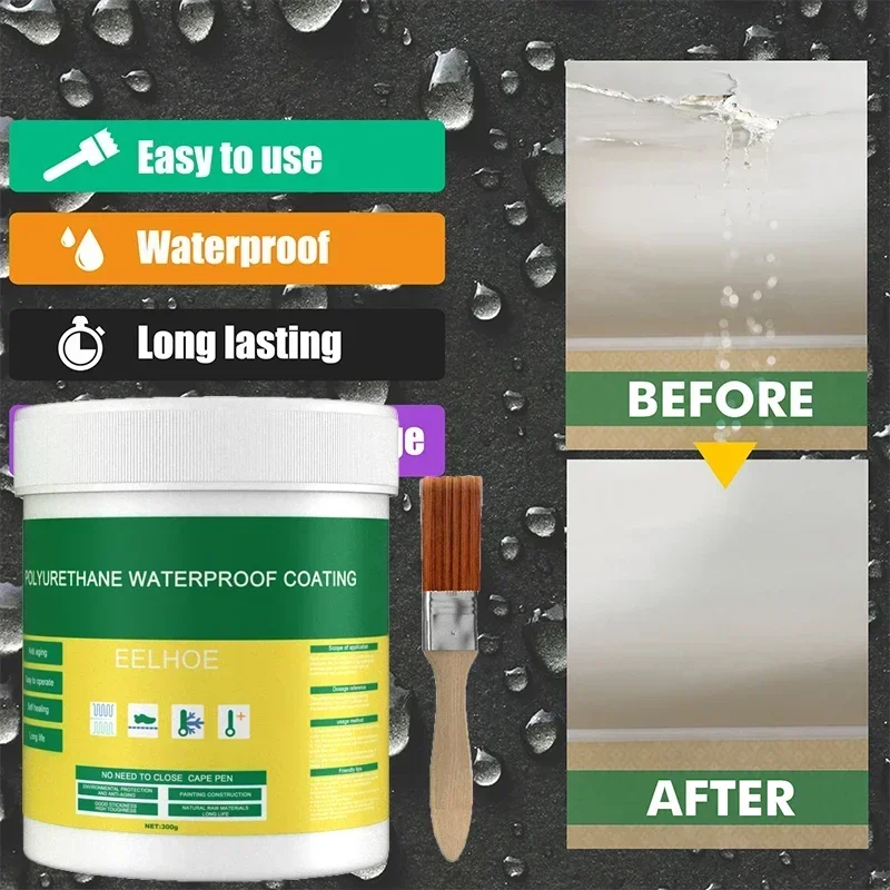 30/100/300g Waterproof Coating Sealant Agent Transparent Invisible Paste Glue With Brush Adhesive Repair Home Roof Bathroom