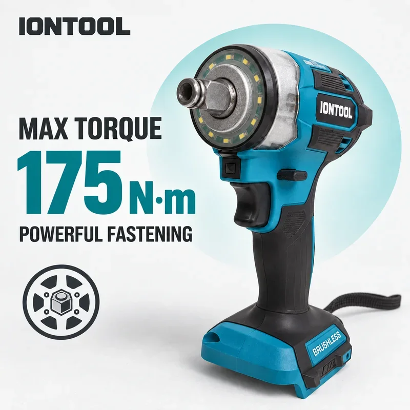 IONTOOL Brushless Impact Wrench 175N.m Cordless Power Tool 0-2800RPM for Home Improvement DIY Projects Bare Tool Workshop