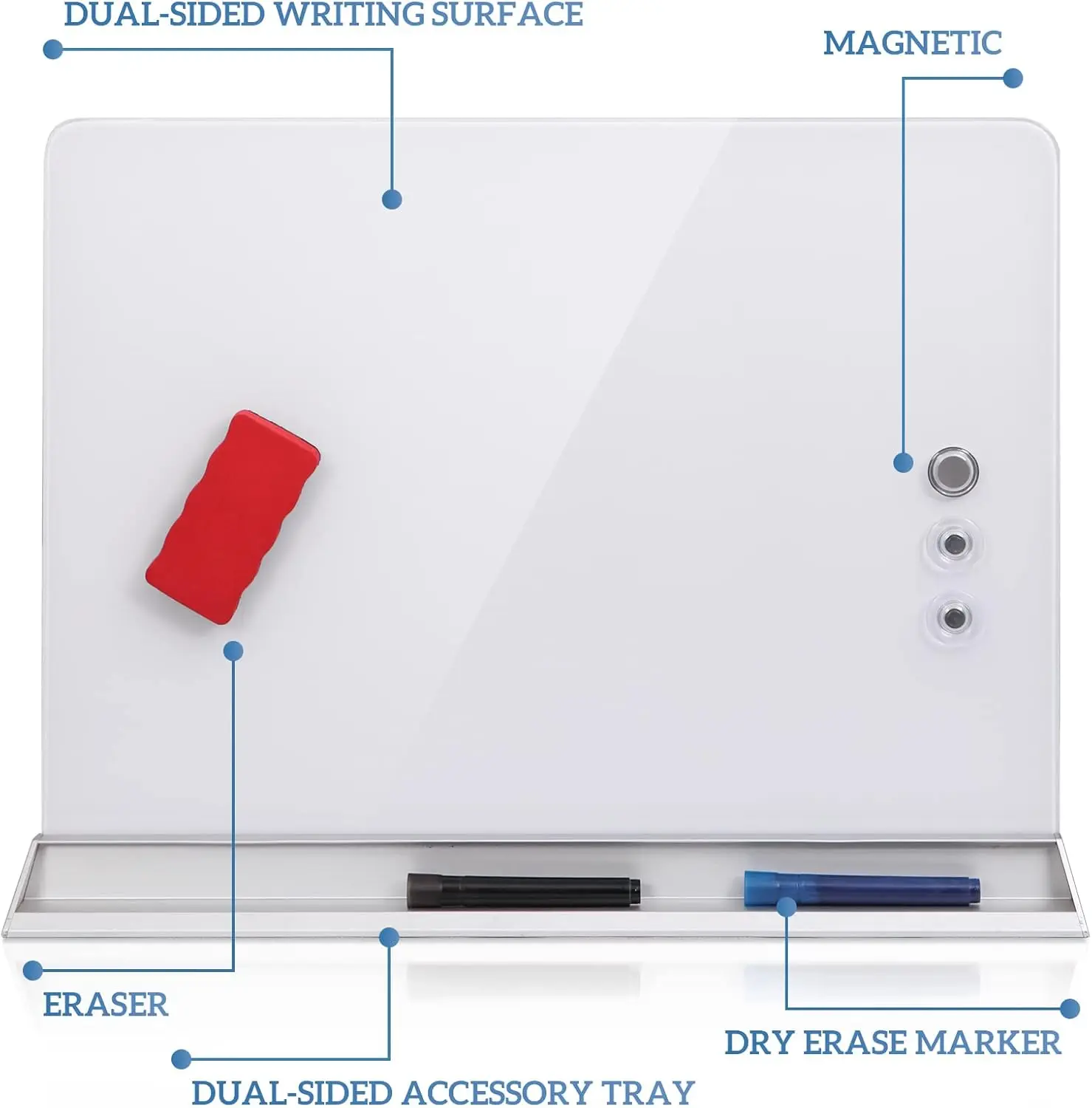 Innovart-自立型ガラスデスクトップ、磁気乾式消去ボード、両面ホワイトボード、デスクトップパネル、23 "x 17"
